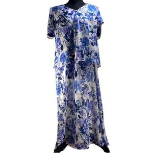 R & M Richards Floral Maxi Dress 16W Sheer Layer whimsical spring garden easter